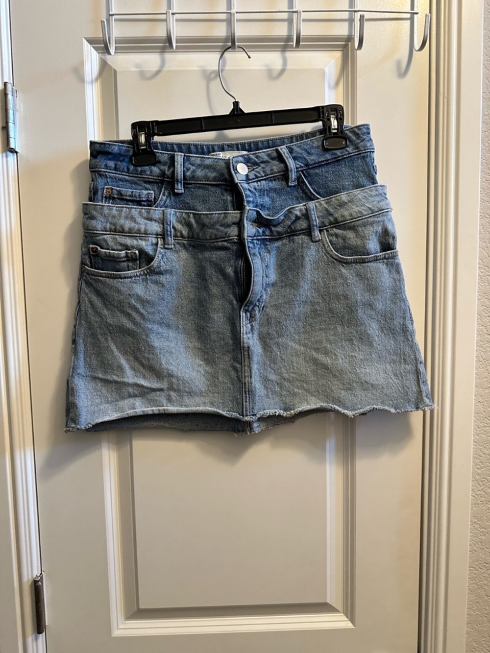 Warp + Weft Two-Tone Light Blue Denim Mini Skirt - Picture 2 of 8